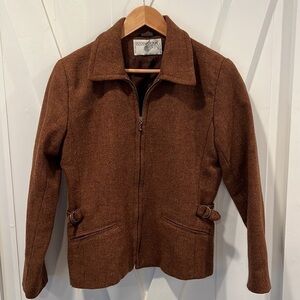 International Scene Vintage Brown Wool Herringbone Zip Up Jacket Size 6